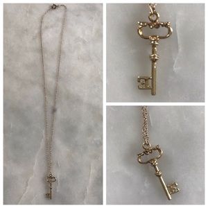 Gold Key Charm Necklace On 18” Dainty Chain